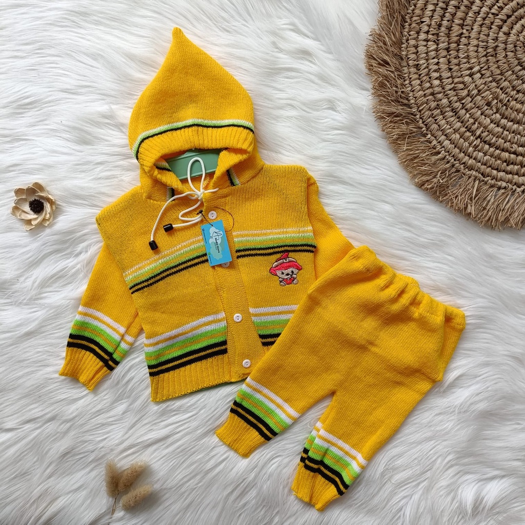 Setelan sweater rajut salur 0-6 bulan