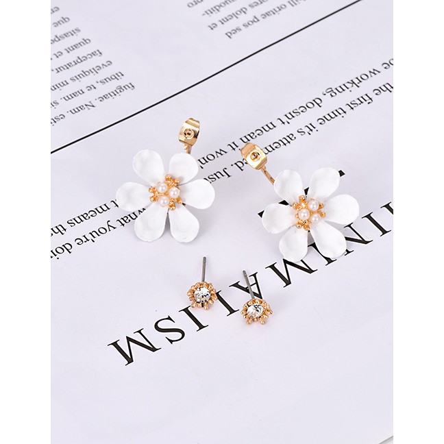 LRC Anting Tusuk Fashion Alloy Diamond Flower Earrings F4750X