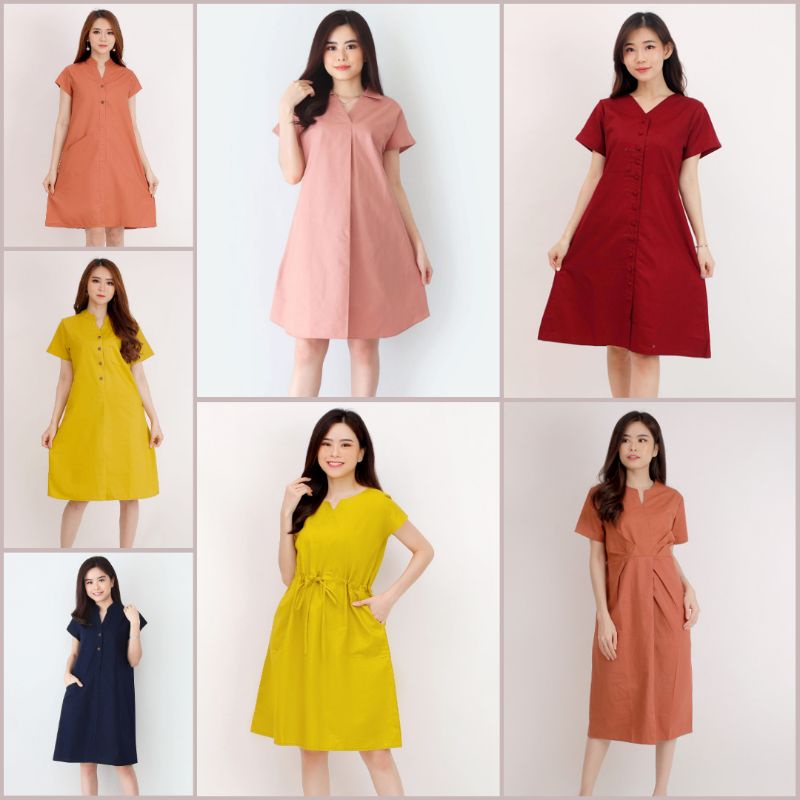 Dress Wanita Polos BV Series/ Bahan Katun Tebal High Quality