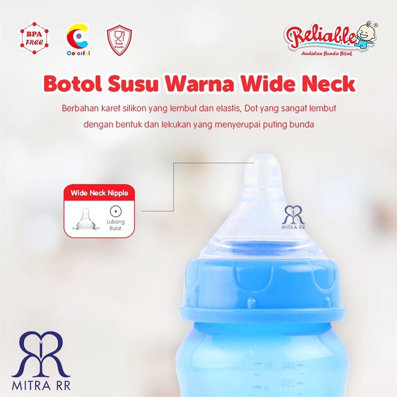 Reliable Botol Susu Wide Neck 160 ml / 280 ml Botol Susu Warna Anti Kolik