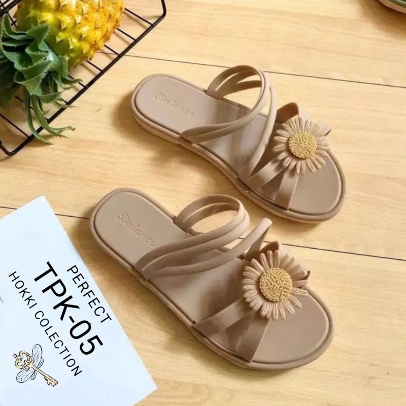 sandal wanita flat bunga karet jelly import