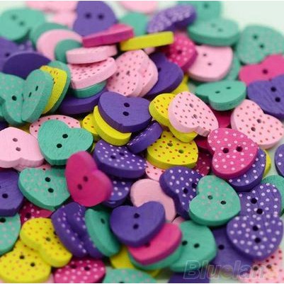 Kancing Kayu Dua Lubang - Dot Heart Style (10 pcs)