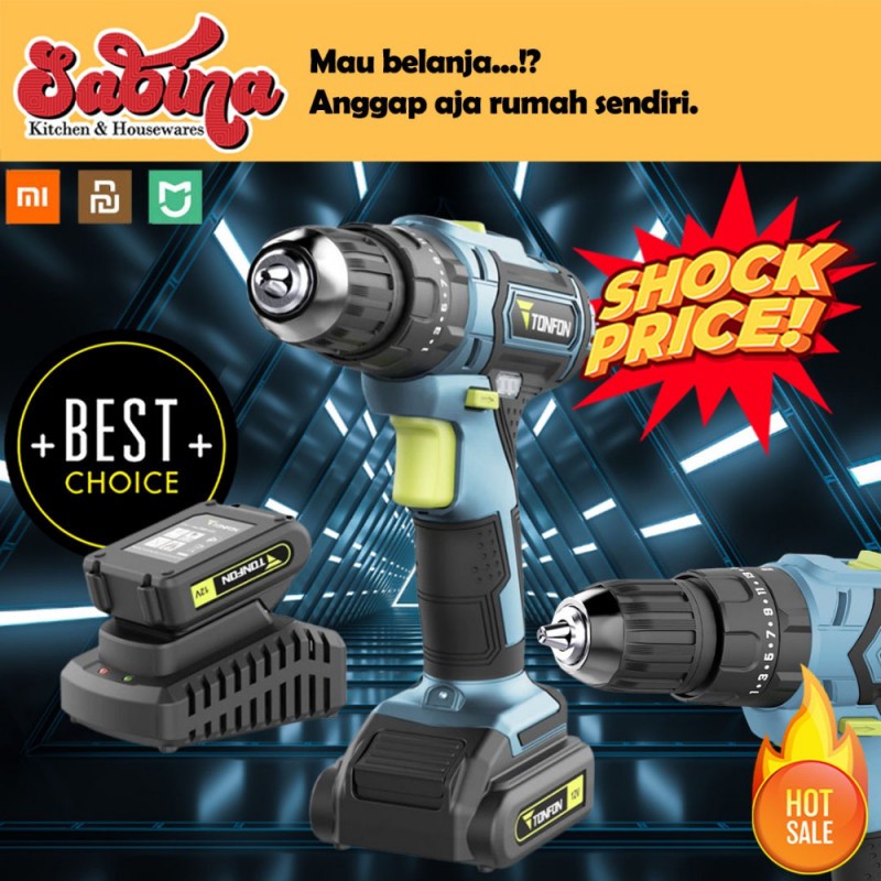 Mesin Bor Tangan Portabel Baterai 12V Impact Cordless Drill Beton Kayu