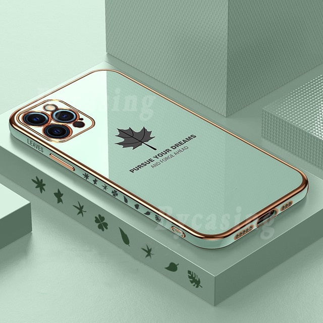 Soft Case Silikon Electroplated Motif Daun Maple Untuk iPhone 13 Pro Max 12 Pro 11 Xr Xs Max