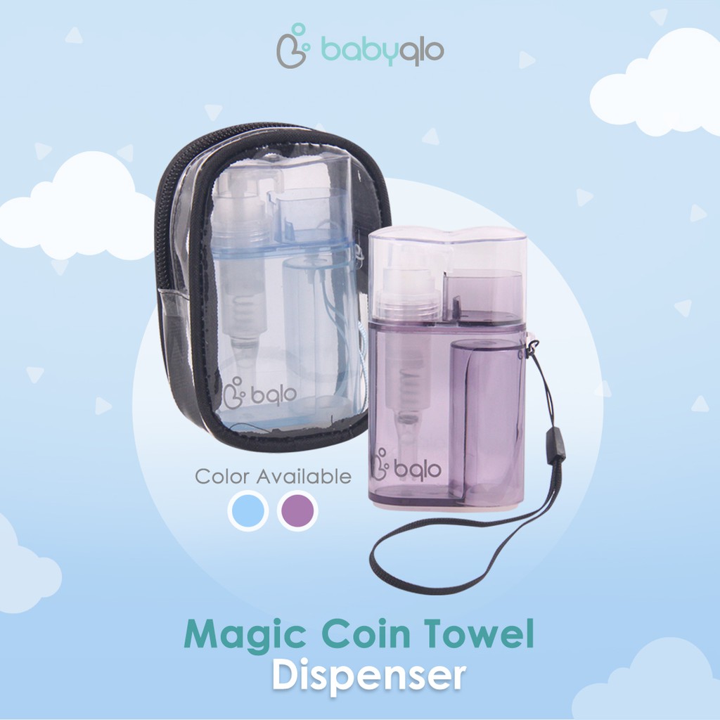 BabyQlo Magic Coin Disposable Towel Dispenser with Pouch dan 5 Handuk Sekali Pakai