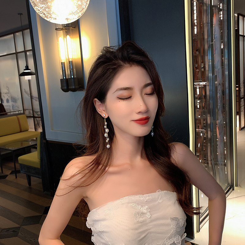 Berlian Berkilau Anting Mutiara Berpohon Elegan lady Korea