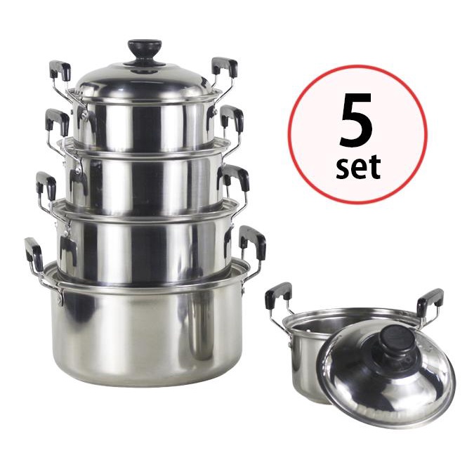 PROMO Panci Steamer Stainless Panci Steamer tutup kaca Set 5 In 1 Panci Kukus Stainless Steel Panci serbaguna