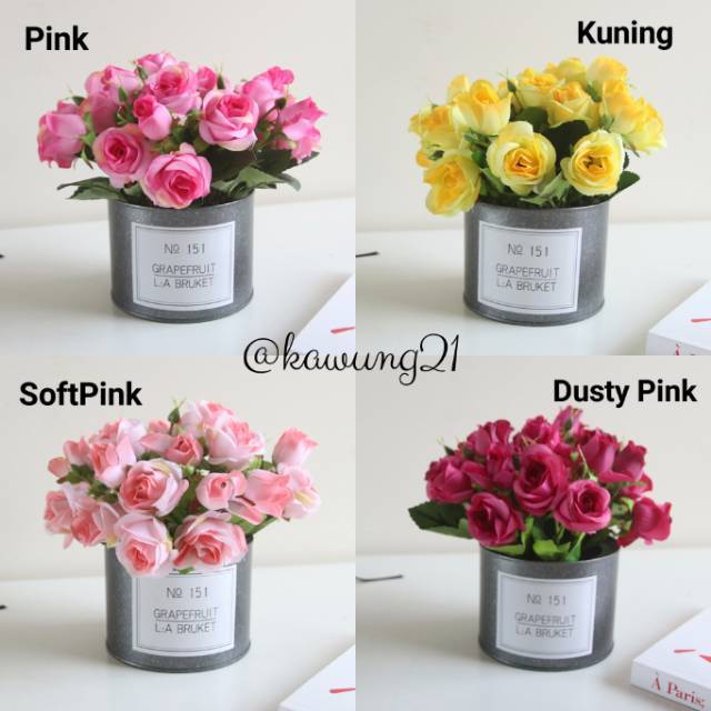 Vb51 Vas Kaleng Bunga Mawar Artificial Rangkaian Buket Rose Cantik