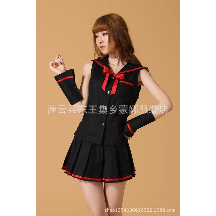 CC-186 kostum seifuku hitam merah uniform seragam gothic lolita