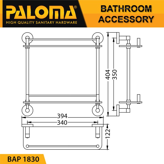 PALOMA BAP 1830 Rak Kaca Tempat Sabun Susun Dinding Kamar Mandi