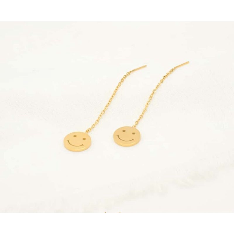 giwang tusuk titanium emoji smile gold anti karat