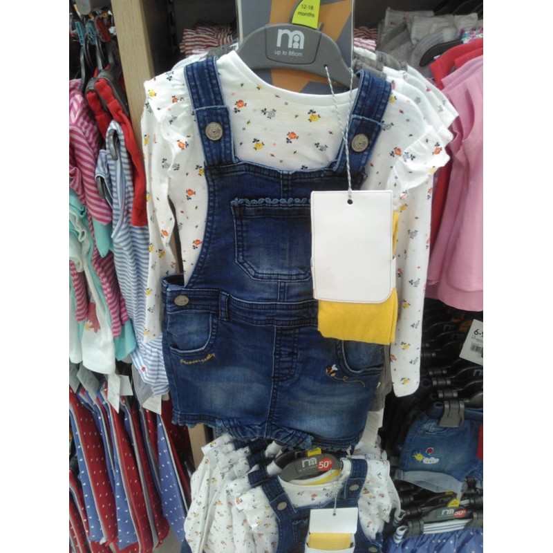 MOTHERCARE SALE SET TSHIRT, DUNGAREES, AND TIGHTS FOR BABY GIRL
