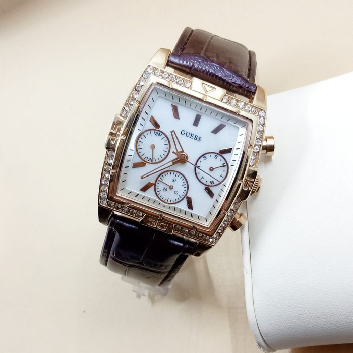 JAM TANGAN WANITA GUESS KULIT ORIGINAL DATE CHRONO AKTIF