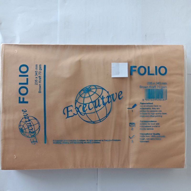 

Amplop coklat EXECUTIVE uk.Folio kraft 70 grm isi 100 lbr