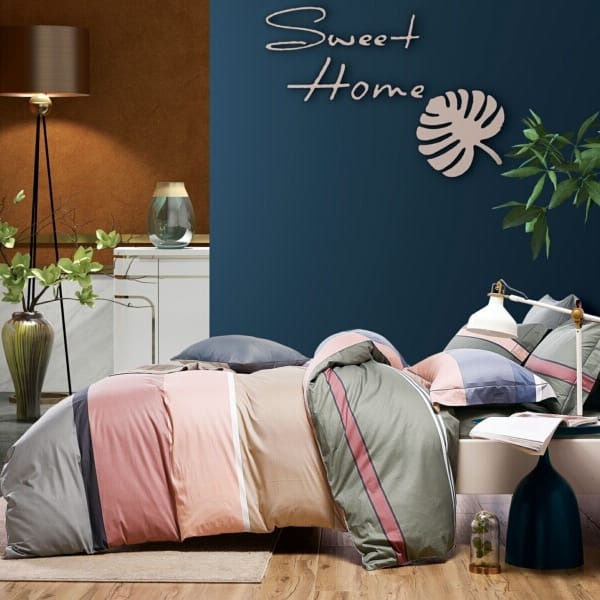 Kain Sprei Katun Jepang motif garis Nude Pink Salem