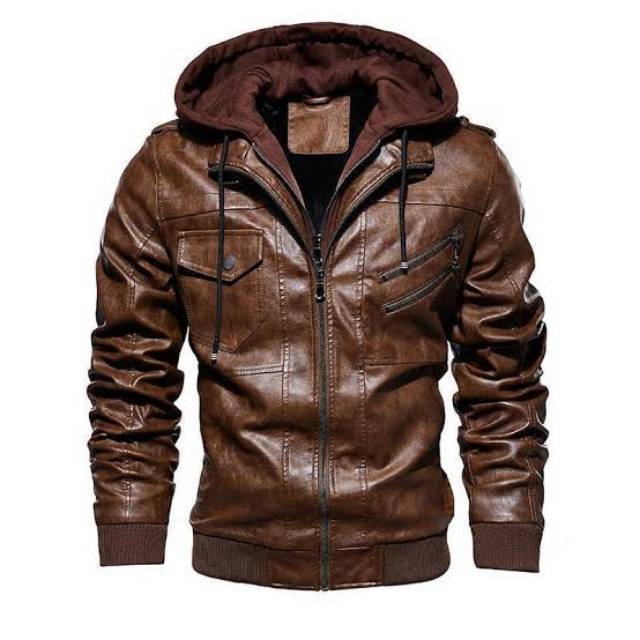 Jaket kulit hoddie pria / jaket kulit asli domba super /jaket kulit musim dingin /jaket kulit bikers