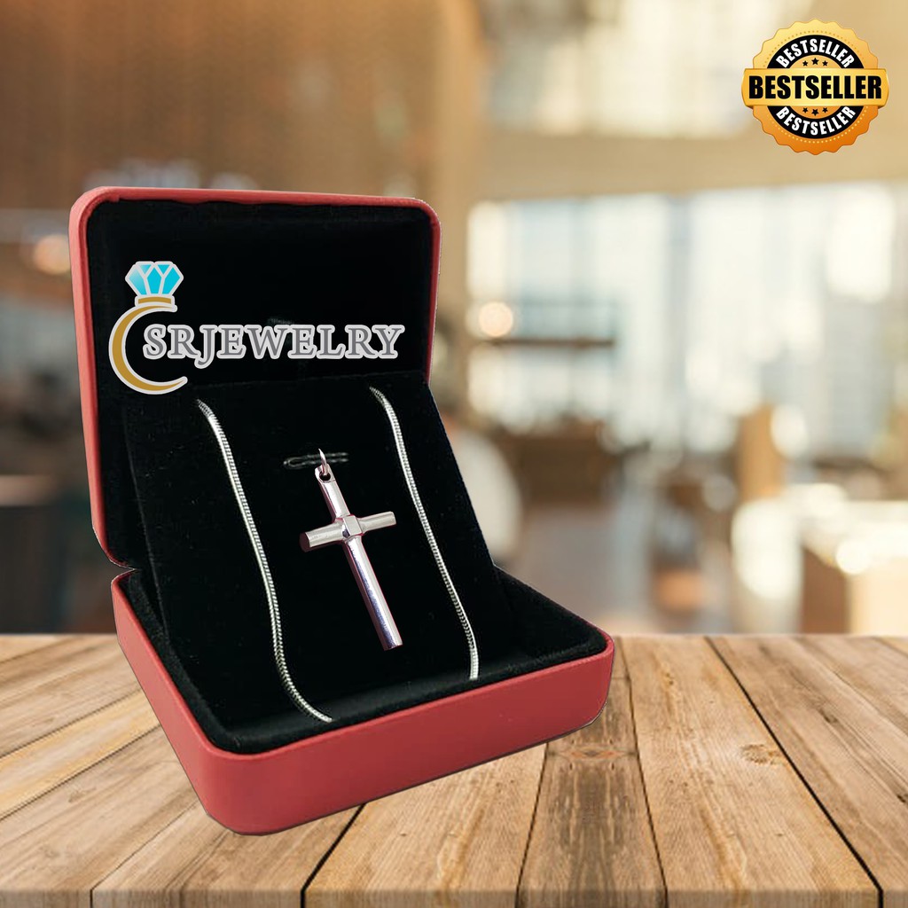 Kalung Salib Polos Perak Titanium / Aksesoris Rohani Kristen