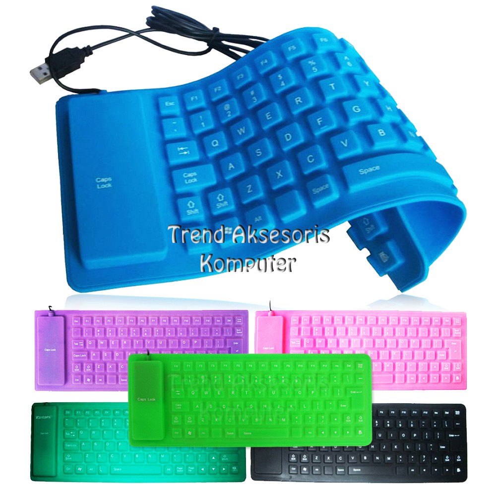 Trend-Keyboard Elastis USB 2.0 Keyboard Flexible Kabel Silicon Keyboard Lipat Waterproof Anti air Flexibel