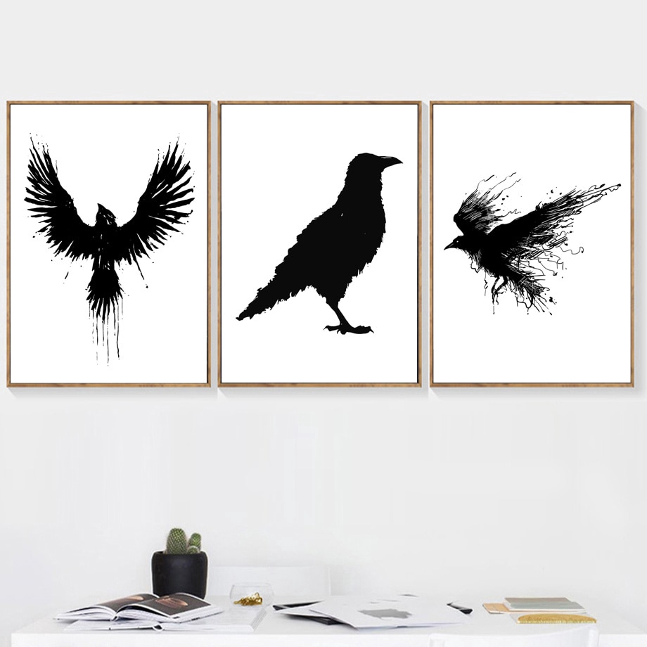 Lukisan Cat Air Gambar Burung Elang Warna Hitam Putih Bahan Kanvas Untuk Dekorasi Ruang Tamu Shopee Indonesia