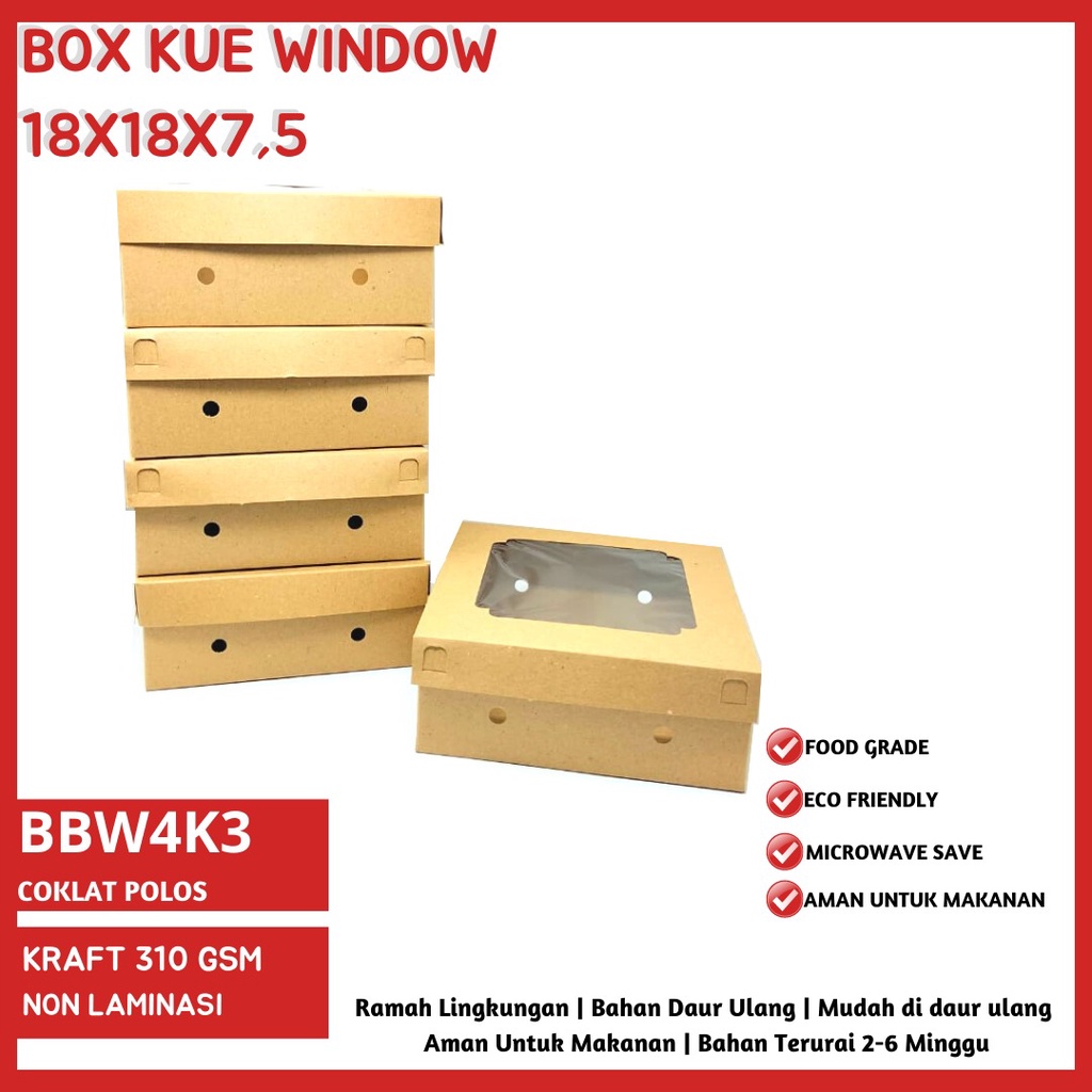 Box Nasi Kotak Dus 18x18 Box Kaca (BBW4K3-18X18X7.5 Cm)