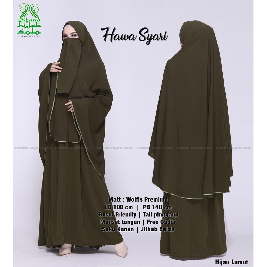 Setelan Gamis Muslimah Khimar HAWA SYARI By ISTANA HIJAB SOLO