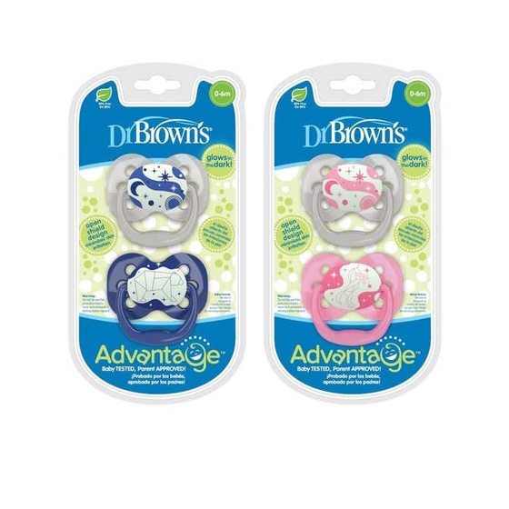 Dr. Brown's Advantage Pacifier Glows In The Dark Stage 1 ( 0-6m) 2 Pack Empeng Bayi