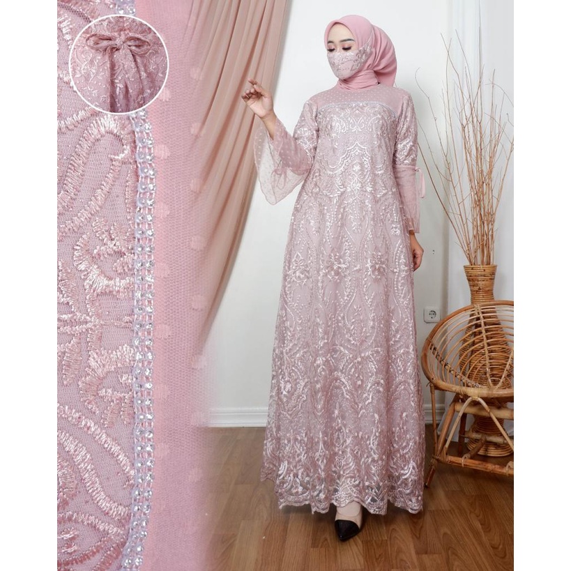 Permata Olshop / Syakia Dress NJ / Kebaya Modern / Gamis Brokat Pesta Mewah / Brokat Model Terbaru / Dress Kondangan