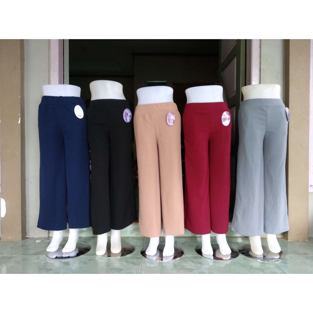 Celana Kulot Polos Panjang Wanita Highwaist Waffle Crepe / Kulot Celana Wanita