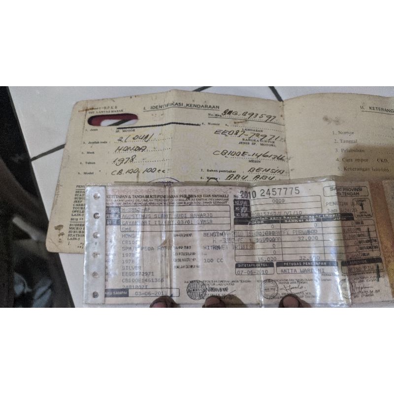 surat original cb 100 tahun 78 asli warna abu-abu silver