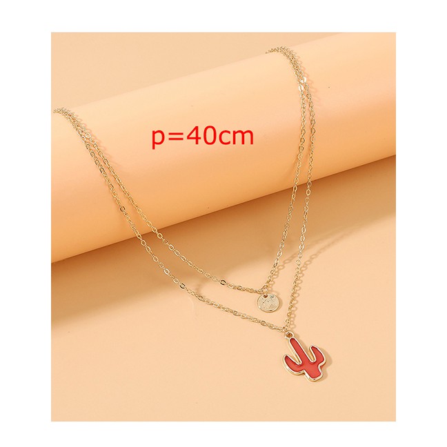 LRC Kalung Fashion Drop Of Oil Cactus Alloy Double Y6444X