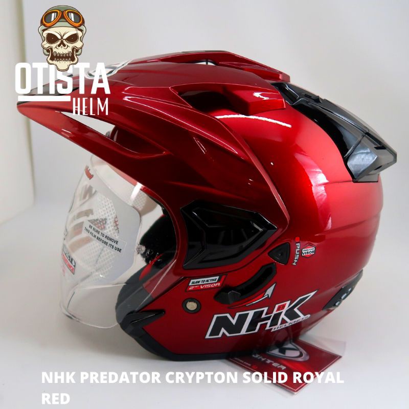 Helm Half Face Nhk Predator Crypton Solid Royal Red Merah Maroon Metalic Glossy Polos