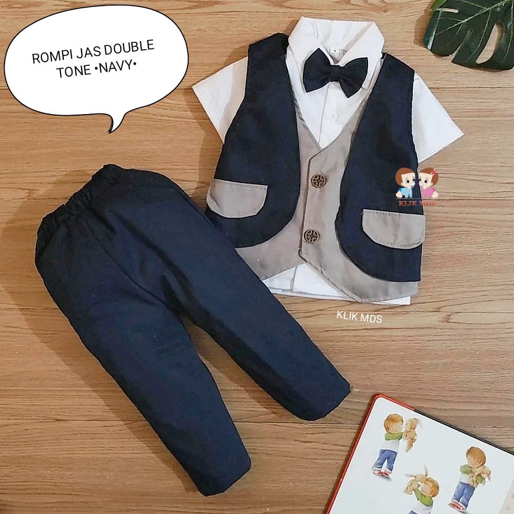Setelan Anak Laki - Laki Rompi Premium - Baju Bayi Laki - Laki Motif Rompi Jas Double Tone