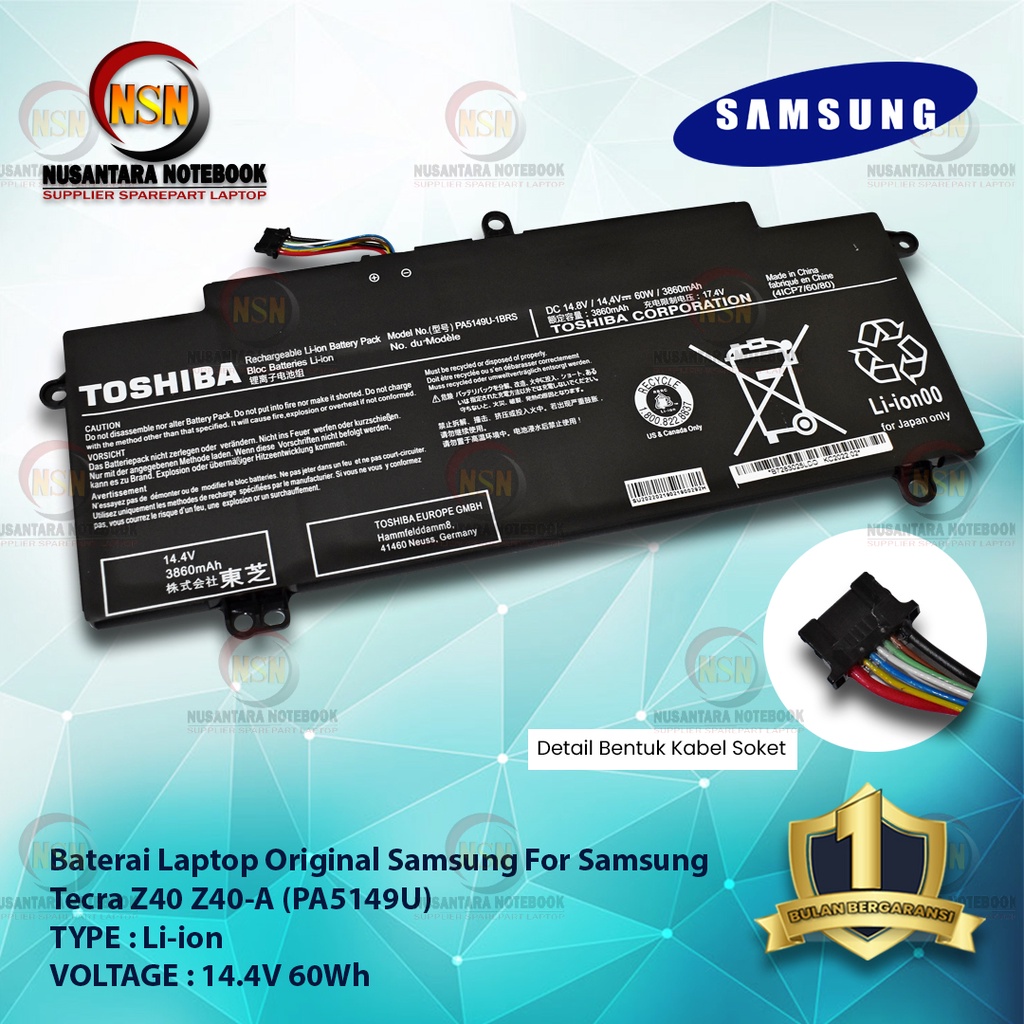 Baterai Original laptop Samsung For Tecra Z40 Z40-A PA5149U 14.4V 60Wh