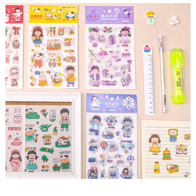 (Pimenova) sticker karakter lucu stiker transparant sticker kartun washi jepang lucu stiker