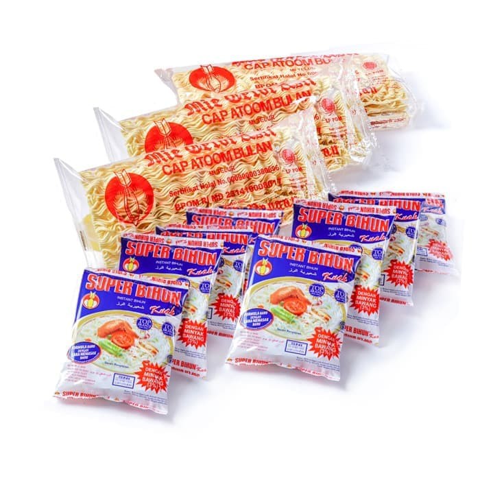 Paket D - Mie Telor Asli Cap Atoom Bulan / Atom Bulan (3 pcs) + Super Bihun Kuah (8 pcs)