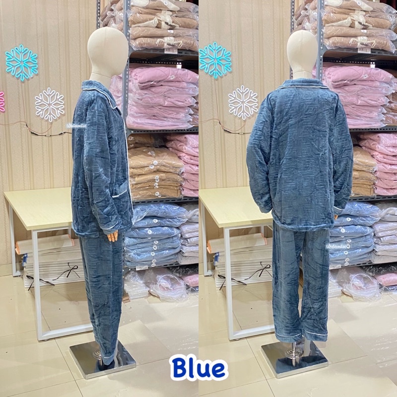 Men pajamas winter import baju tidur musim dingin piyama set cowok hangat atasan dan bawahan big size