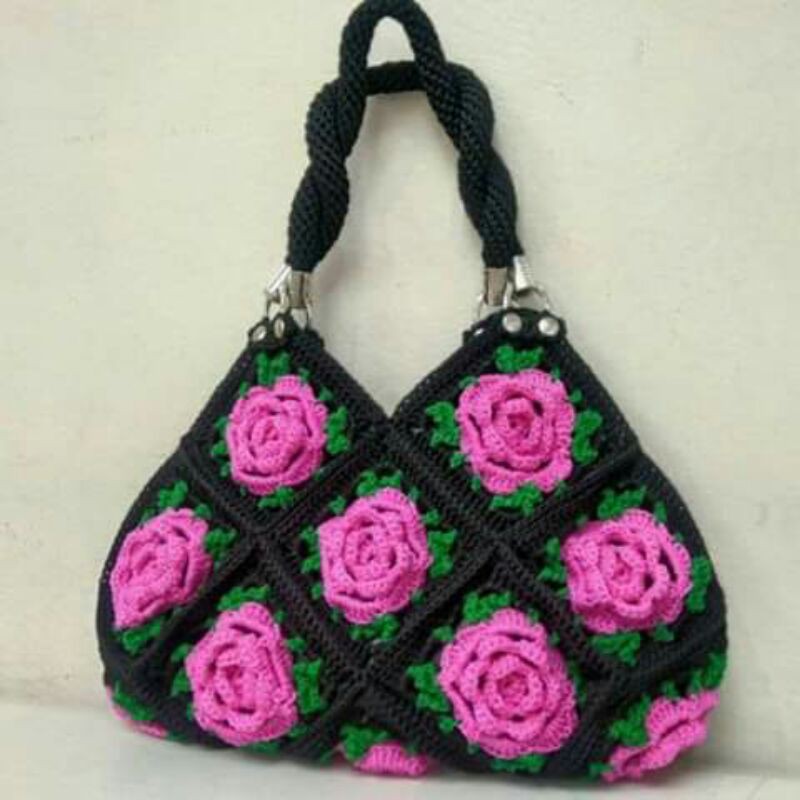 Tas Rajut Motif Bunga Tas Handmade Tas Selempang Cantik Knitting