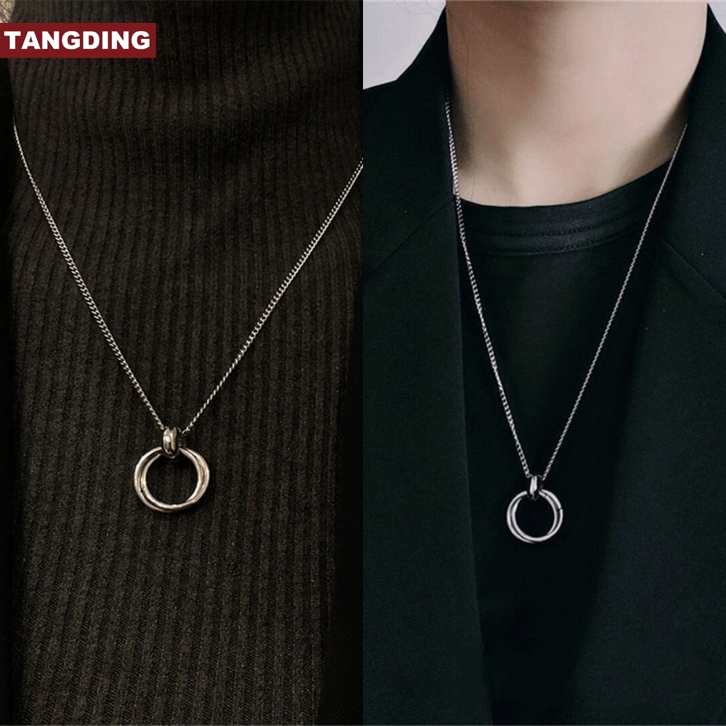 【COD Tangding】Double Ring Couple Necklace Simple Chain Fashion Accessories Jewelry for Men Women