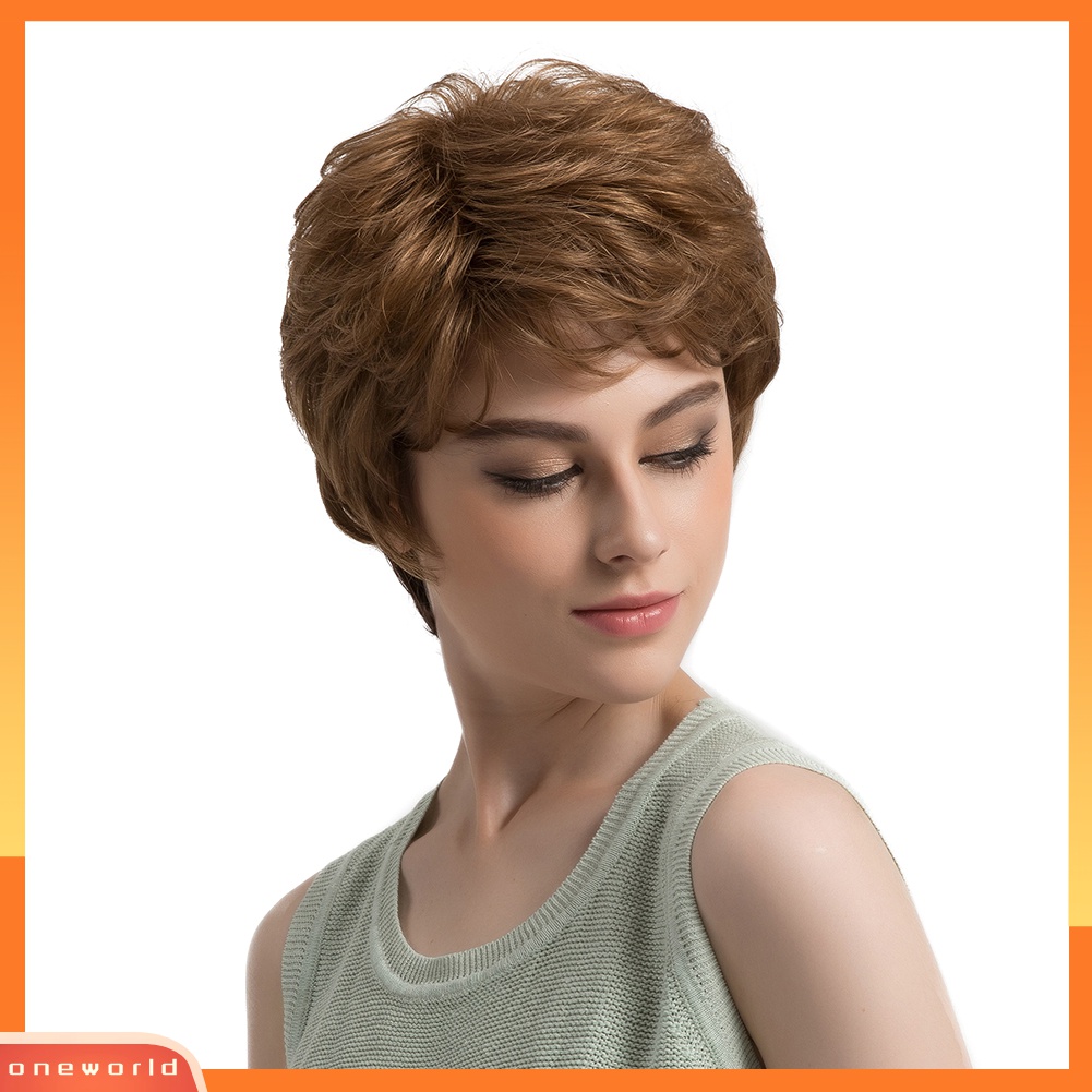 (ONWO) Wig / Rambut Palsu Wanita Model Pendek Keriting Warna Coklat Untuk Hadiah