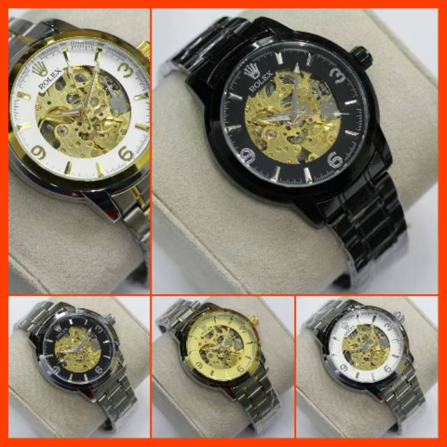 Cod jam tangan rolex skeleton automatic bisa bayar di tempat free box kayu