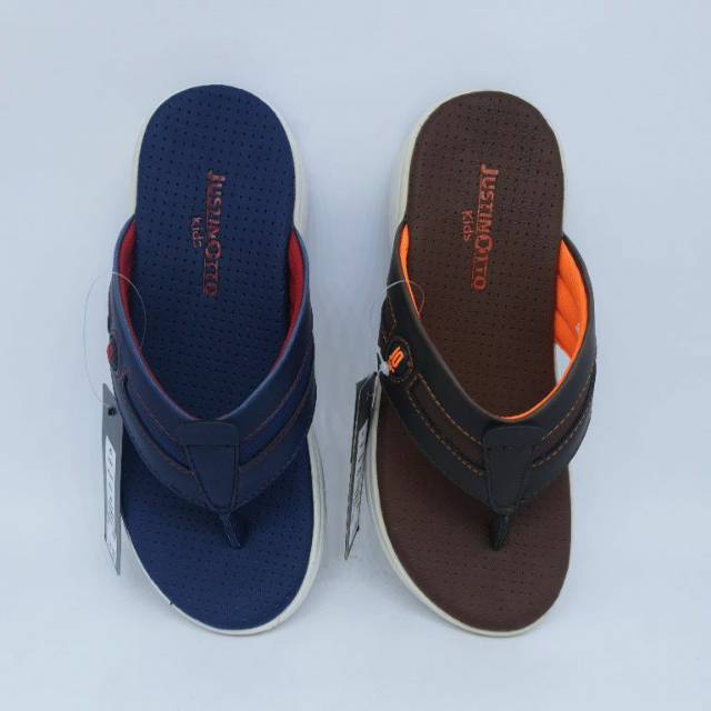 Sendal sandal anak laki laki jepit kulit ringan justin otto kids Milo01 Biru/Coklat