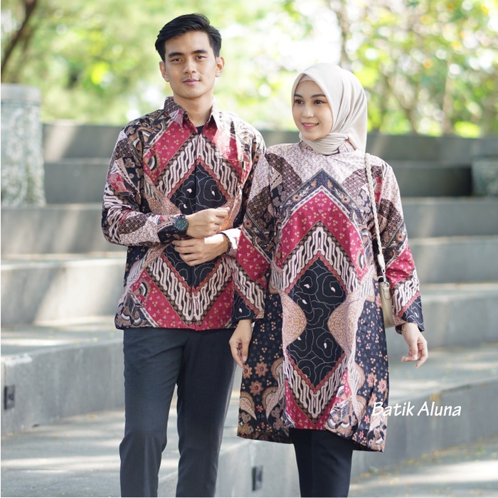 Batik Stelan Pria Wanita Premium Lengan Panjang Batik Aluna CBA 008