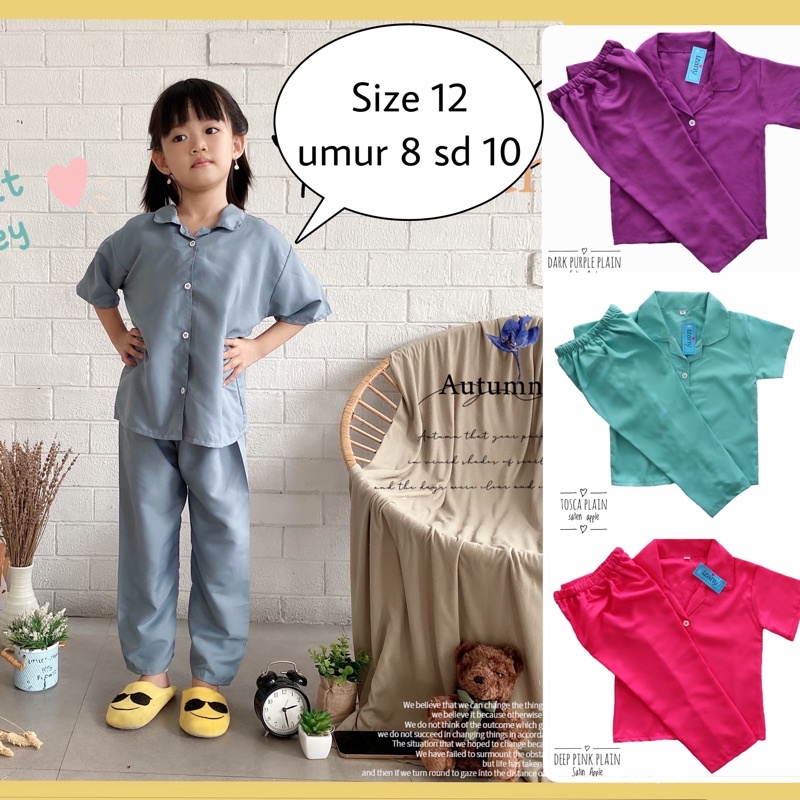 IZANY Piyama Anak Size 12 Polos Plain ( umur 8 sd 10 )