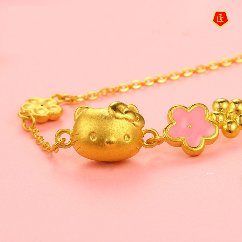 [Ready Stock]Women's 3D Gold Sakura Cat Bracelet