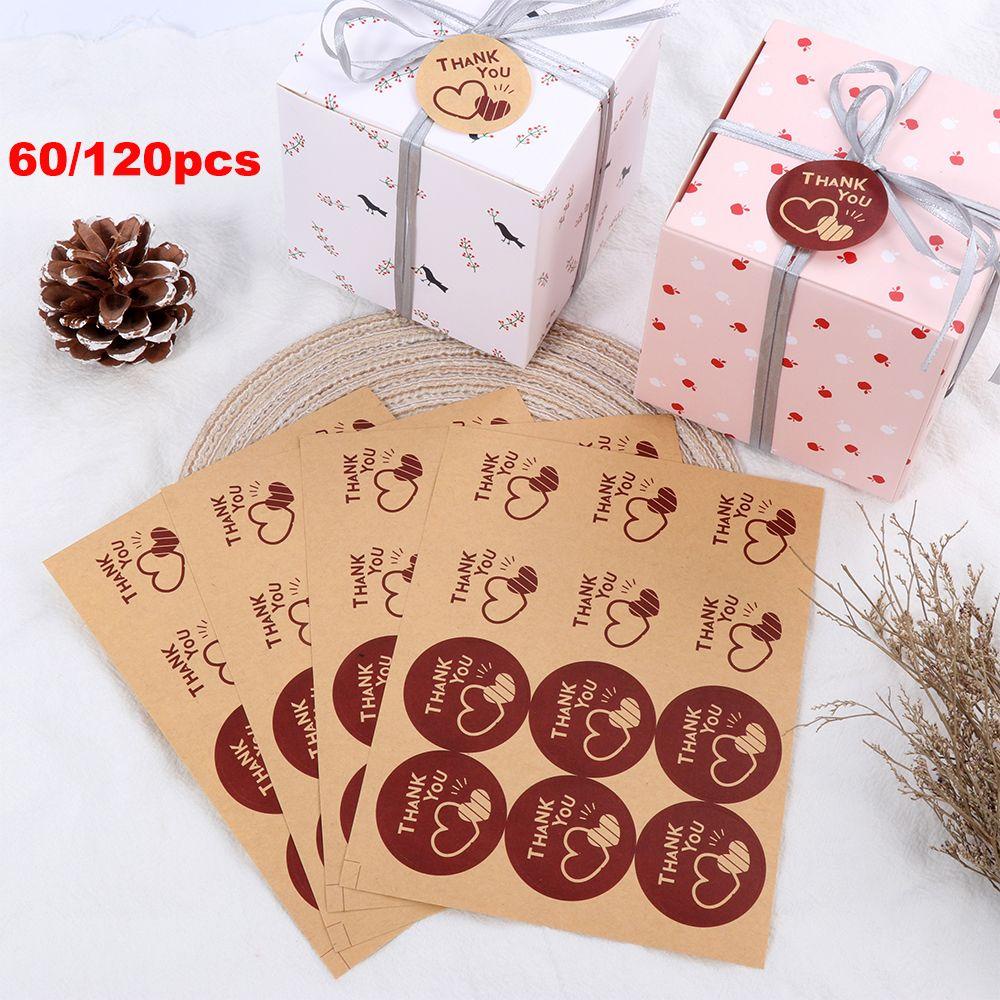 Solighter 60/120pcs Handmade Stiker DIY Cinta Hati Baking Perhiasan Penyegelan Craft Terima Kasih