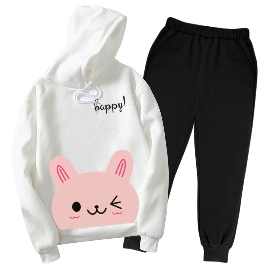 Bess - Setelan Set Jogger Wanita / Setelan Set Hoodie HAPPY CAT