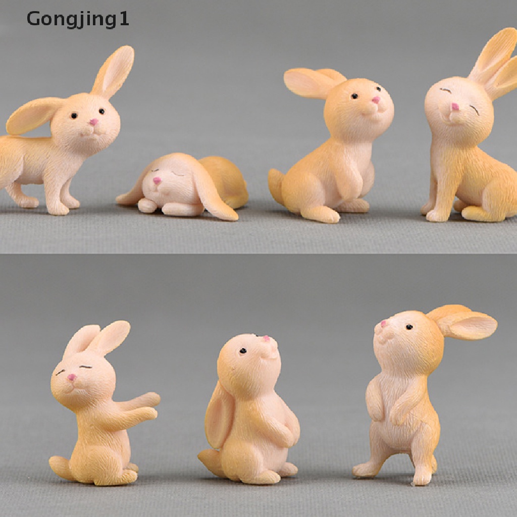 Gongjing1 7pcs / Set Miniatur Kelinci Paskah Bahan Resin Untuk Dekorasi Taman Mini / Craft