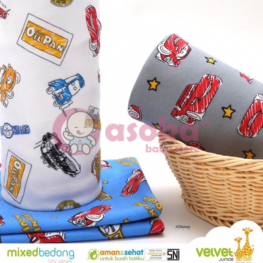 Velvet Junior Bedong Bayi isi 3pcs motif Car ASOKA