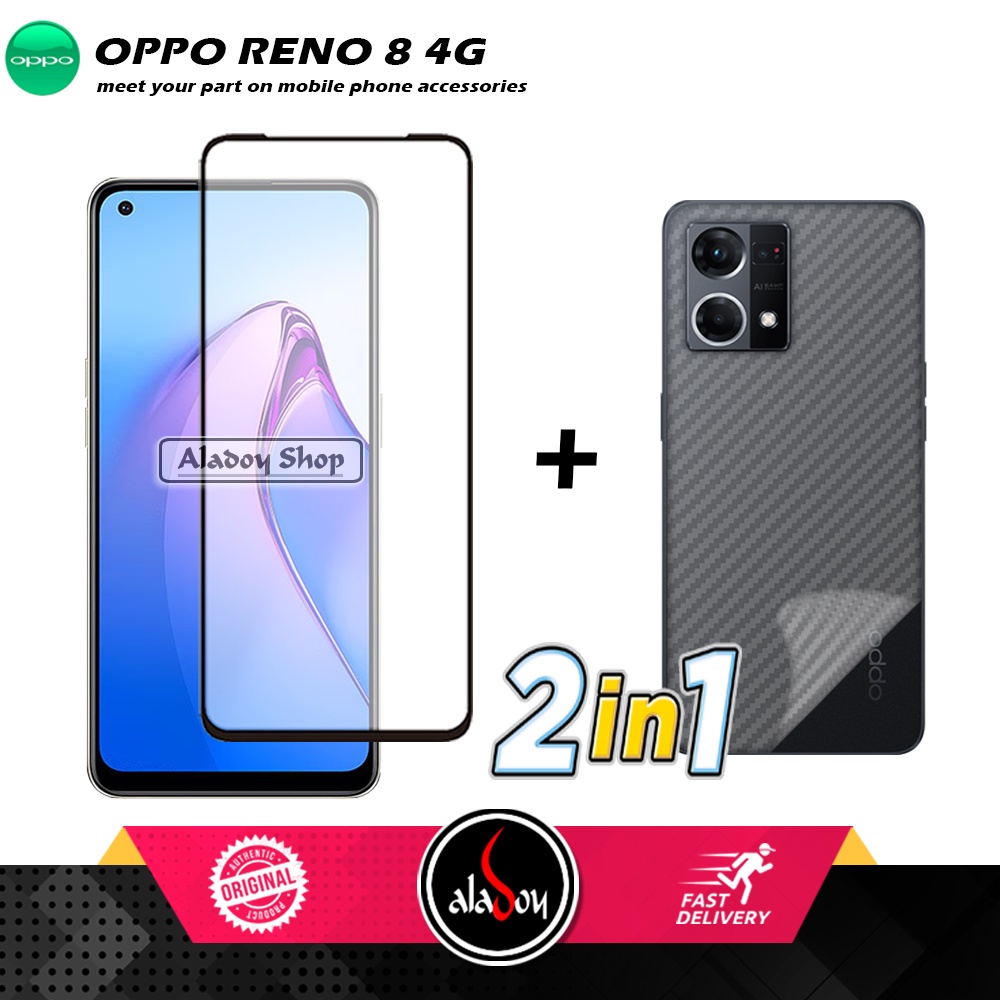 PAKET 2 IN 1 Tempered Glass Layar Oppo Reno 8 4G + Skin Carbon Film 3D