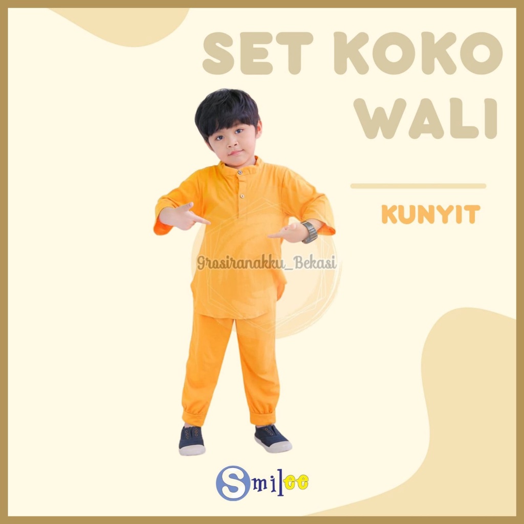 Setelan Koko Anak Kaos Wali Warna Kunyit 1-5Tahun